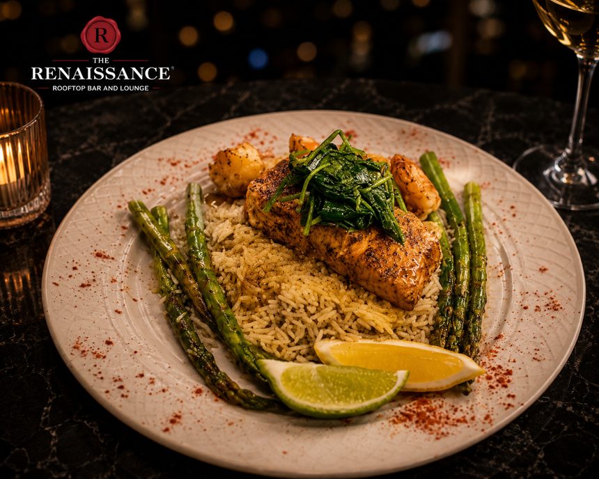 Herb-crusted catch of the day with couscous and asparagus